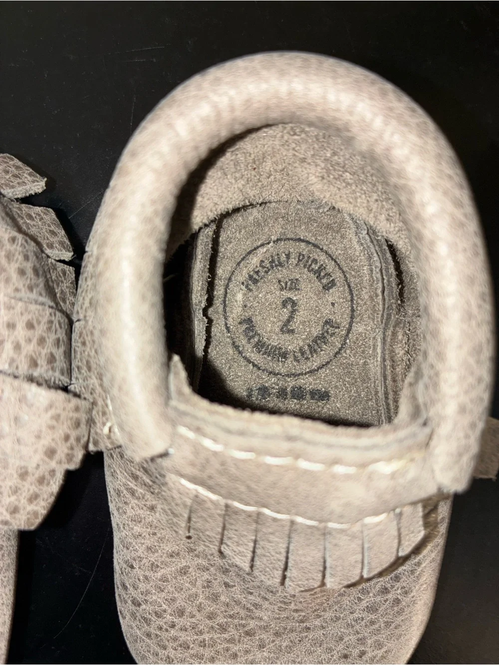 Freshly Picked Baby Shoes Moccasins grey- Size 2
